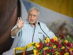 Kapil Sibal, senior leader addresses during the mega rally organized at Delhi's Ramlila Maidan.  (Photo by Sanchit Khanna/ Hindustan Times)