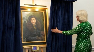 Britain's Queen Camilla unveils a portrait of SOE Operative, Noor-un-Nisa Inayat Khan GC, at the Royal Air Force Club in London. (AP) Britain's Queen Camilla unveils a portrait of SOE Operative, Noor-un-Nisa Inayat Khan GC, at the Royal Air Force Club in London. (AP)
