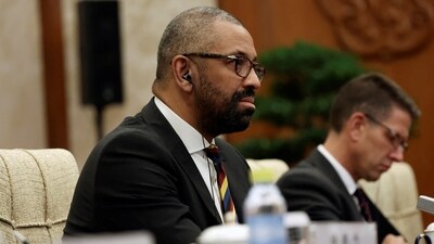 British foreign secretary James Cleverly attends a meeting with Chinese foreign minister Wang Yi (not pictured) at the Diaoyutai State Guesthouse in Beijing. (Reuters)