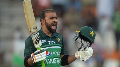 Pakistan's Iftikhar Ahmed celebrates after scoring a century during the Asia Cup 2023 match against Nepal (AFP) Pakistan's Iftikhar Ahmed celebrates after scoring a century during the Asia Cup 2023 match against Nepal (AFP)