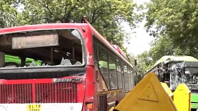 Two DTC buses collided in Delhi's Sansad Marg. (Twitter/ANI)