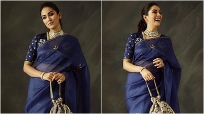 Mira Rajput stuns in an eye-catching saree and statement blouse for a new photoshoot. (Instagram) Mira Rajput stuns in an eye-catching saree and statement blouse for a new photoshoot. (Instagram)
