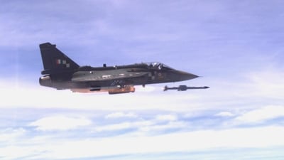 In a first, the LCA on August 23 fired the indigenous Astra beyond visual range (BVR) air-to-air missile off the coast of Goa. (Defence ministry) In a first, the LCA on August 23 fired the indigenous Astra beyond visual range (BVR) air-to-air missile off the coast of Goa. (Defence ministry)