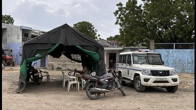 Police have set up a temporary police post in Dalod village in Gujarat’s Ahmedabad district. (HT Photo) Police have set up a temporary police post in Dalod village in Gujarat’s Ahmedabad district. (HT Photo)