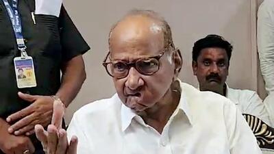 Satara [Maharashtra], Aug 25 (ANI): Nationalist Congress Party (NCP) chief Sharad Pawar addresses a press conference, in Satara on Friday. (ANI Photo) (ANI)