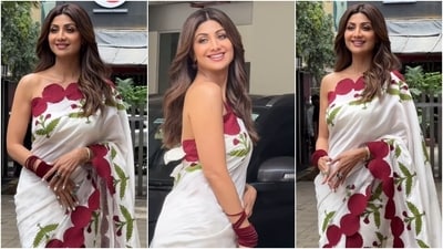 Shilpa Shetty wears a floral saree and one-shoulder blouse for an outing. (HT Photo/Varinder Chawla) Shilpa Shetty wears a floral saree and one-shoulder blouse for an outing. (HT Photo/Varinder Chawla)