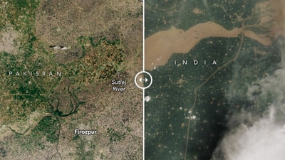 Images of Sutlej River flooding shared by Nasa. (Nasa) Images of Sutlej River flooding shared by Nasa. (Nasa)