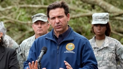 Florida Gov. Ron DeSantis speaks at a news conference Wednesday, Aug. 30, 2023, in Perry, Fla., in the aftermath of Hurricane Idalia. (AP Photo/John Raoux) (AP) Florida Gov. Ron DeSantis speaks at a news conference Wednesday, Aug. 30, 2023, in Perry, Fla., in the aftermath of Hurricane Idalia. (AP Photo/John Raoux) (AP)