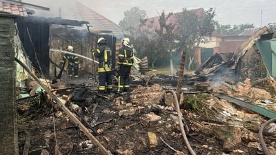 Rescuers work at a site of buildings damaged in the night by Russian drone and missiles strike, amid Russia's attack on Ukraine, in Kyiv region, Ukraine. (Reuters)