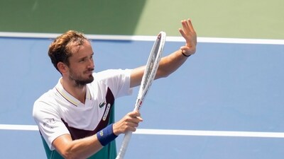 Daniil Medvedev, of Russia, reacts to the crowd after defeating Attila Ballazs, of Hungary, during the first round of the U.S. Open (AP) Daniil Medvedev, of Russia, reacts to the crowd after defeating Attila Ballazs, of Hungary, during the first round of the U.S. Open (AP)