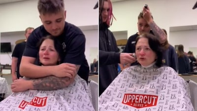 The image shows the mom whose sons shaved their heads to support her fight against cancer. (Reddit/@westcoastcdn19) The image shows the mom whose sons shaved their heads to support her fight against cancer. (Reddit/@westcoastcdn19)