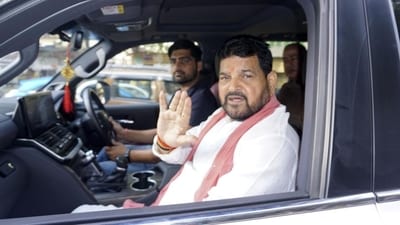 Former Wrestling Federation of India president Brij Bhushan Sharan Singh leaving his house after a visit by the Special Investigation Team at his New Delhi residence in June Former Wrestling Federation of India president Brij Bhushan Sharan Singh leaving his house after a visit by the Special Investigation Team at his New Delhi residence in June