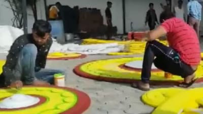 Screengrab of the video show the ongoing preparation to create the biggest rakhi ever in Madhya Pradesh.