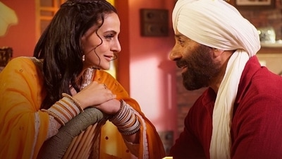 Ameesha Patel and Sunny Deol in a still from Gadar 2. Ameesha Patel and Sunny Deol in a still from Gadar 2.
