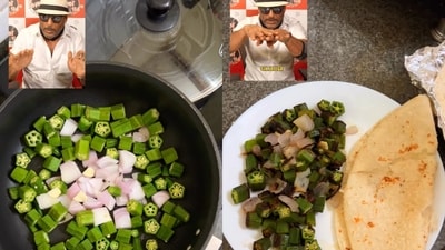 Food vloggers followed Jackie Shroff’s bhindi recipe step by step. (Instagram/@thefoodwassogood) Food vloggers followed Jackie Shroff’s bhindi recipe step by step. (Instagram/@thefoodwassogood)