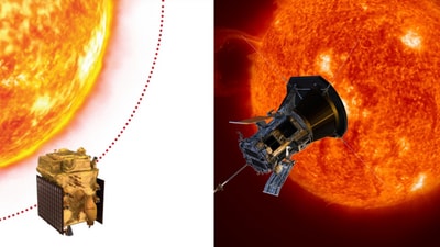 ISRO's Aditya L1 (Left) and NASA's Parker solar probe (Representative Image) ISRO's Aditya L1 (Left) and NASA's Parker solar probe (Representative Image)
