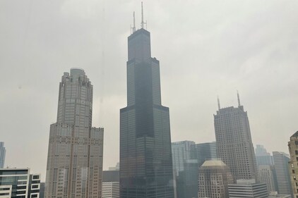 FILE - The Willis Tower (formerly Sears Tower) is pictured in downtown Chicago, where the air quality has been categorized "unhealthy" by the U.S. Environmental Protection Agency, on June 27, 2023. The EPA says extensive swaths of the northern United States awoke to unhealthy air quality Monday, July 17, or were experiencing it by midafternoon. Fine particle pollution caused by smoke from Canada’s wildfires is causing a red zone air quality index, meaning it is unhealthy for everyone. (AP Photo/Claire Savage, file) (AP) FILE - The Willis Tower (formerly Sears Tower) is pictured in downtown Chicago, where the air quality has been categorized "unhealthy" by the U.S. Environmental Protection Agency, on June 27, 2023. The EPA says extensive swaths of the northern United States awoke to unhealthy air quality Monday, July 17, or were experiencing it by midafternoon. Fine particle pollution caused by smoke from Canada’s wildfires is causing a red zone air quality index, meaning it is unhealthy for everyone. (AP Photo/Claire Savage, file) (AP)