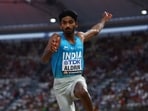 India's Jeswin Aldrin in action during the final 