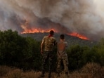 Greece Wildfires: Flames burn a forest during wildfires near the village of Sykorrahi, near Alexandroupolis town, in the northeastern Evros region, Greece. Greece Wildfires: Flames burn a forest during wildfires near the village of Sykorrahi, near Alexandroupolis town, in the northeastern Evros region, Greece.