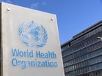 World Health Organization logo seen near its headquarters in Geneva.