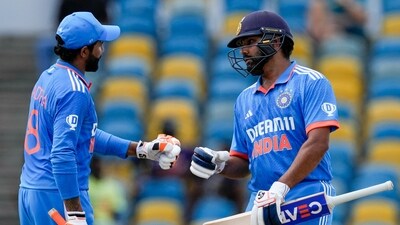 India's captain Rohit Sharma, right, and Ravindra Jadeja (AP) India's captain Rohit Sharma, right, and Ravindra Jadeja (AP)