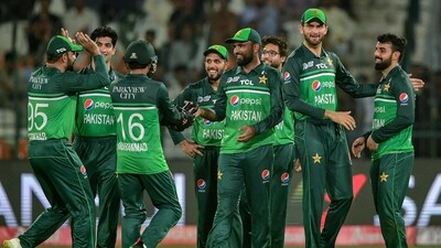 Pakistan's players celebrate after the dismissal of Nepal's Gulsan Jha (not pictured) during the Asia Cup 2023 (AFP) Pakistan's players celebrate after the dismissal of Nepal's Gulsan Jha (not pictured) during the Asia Cup 2023 (AFP)
