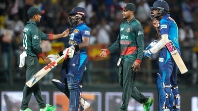 Sri Lanka players after winning the Asia Cup 2023 game against Bangladesh (AP)