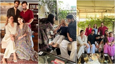 Sara Ali Khan and her brother, Ibrahim Ali Khan, visited Kareena Kapoor and Saif Ali Khan's residence in Mumbai to celebrate Raksha Bandhan. Sara marked the day with Taimur, Jeh, Saba Ali Khan, and Soha Ali Khan.&nbsp; (Instagram)