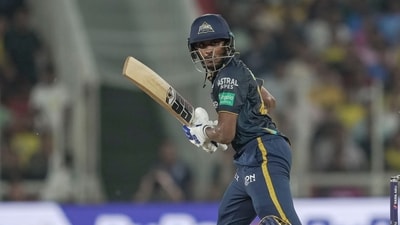 Ahmedabad: Gujarat Titans batter Sai Sudharsan plays a shot during the IPL 2023 final between Gujarat Titans and Chennai Super Kings (PTI)