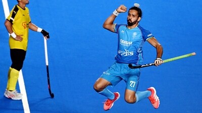 India's Akashdeep Singh celebrates after scoring a goal during the Asian Champions Trophy 2023 final (PTI) India's Akashdeep Singh celebrates after scoring a goal during the Asian Champions Trophy 2023 final (PTI)
