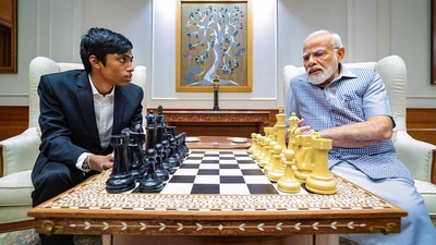 Prime Minister Narendra Modi with FIDE World Cup 2023 runner-up Grandmaster R. Praggnanandhaa in New Delhi (PTI) Prime Minister Narendra Modi with FIDE World Cup 2023 runner-up Grandmaster R. Praggnanandhaa in New Delhi (PTI)