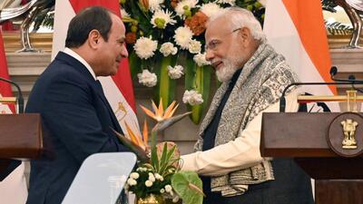 Prime Minister Narendra Modi with Egyptian President Abdel Fattah El-Sisi during their joint statement after a meeting at Hyderabad House in New Delhi on January 25, 2023 (HT File Photo/Sanjeev Verma) Prime Minister Narendra Modi with Egyptian President Abdel Fattah El-Sisi during their joint statement after a meeting at Hyderabad House in New Delhi on January 25, 2023 (HT File Photo/Sanjeev Verma)