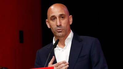 The president of the Spanish soccer federation Luis Rubiales speaks during an emergency general assembly meeting in Las Rozas. (AP) The president of the Spanish soccer federation Luis Rubiales speaks during an emergency general assembly meeting in Las Rozas. (AP)