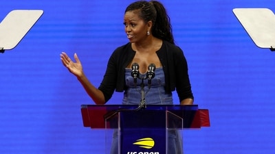 Former US first lady Michelle Obama speaks at a ceremony. (Reuters)