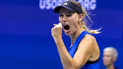 Caroline Wozniacki reacts after a point won against Czech Republic's Petra Kvitova during the US Open (AFP) Caroline Wozniacki reacts after a point won against Czech Republic's Petra Kvitova during the US Open (AFP)