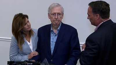Top U.S. Senate Republican Mitch McConnell appears to freeze up for more than 30 seconds during a public appearance before he was escorted away, the second such incident in a little more than a month, after an event with the Northern Kentucky Chamber of Commerce in Covington, Kentucky, U.S. August 30, 2023 in a still image from video. (via REUTERS)