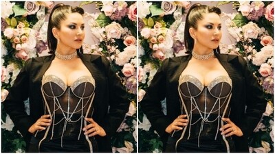 Sunny played muse to fashion designer house Tutus Kurniati and Puneet Kapoor and picked a black sequined top, skirt and a black blazer. (Instagram/@sunnyleone) Sunny played muse to fashion designer house Tutus Kurniati and Puneet Kapoor and picked a black sequined top, skirt and a black blazer. (Instagram/@sunnyleone)