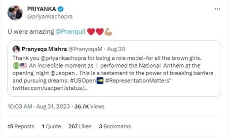 Priyanka Chopra responds to Pranysqa Mishra. Priyanka Chopra responds to Pranysqa Mishra.