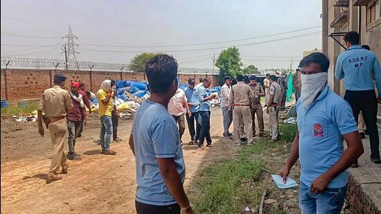 Morena: Rescue teams outside a food factory where five workers died after inhaling poisonous gas leaking from a tank on Wednesday (PTI File)