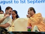 Rahul Gandhi in conversation with Uddhav Thackeray during INDIA alliance meet on Friday. 