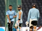 India's Jasprit Bumrah , left, Virat Kohli, second left, and Shubman Gill attend a practice session. India's Jasprit Bumrah , left, Virat Kohli, second left, and Shubman Gill attend a practice session.