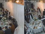 The image shows guests at a wedding fighting with each other. The image shows guests at a wedding fighting with each other.