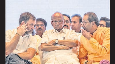 He added that PM Modi aims to win elections and defeat Congress with the help of Adani’s money and misusing the institutions. “But that will not happen. What happened in Karnataka will be repeated in Rajasthan, Madhya Pradesh, Chhattisgarh, Telangana and even in Maharashtra. In the Lok Sabha elections, INDIA alliance will defeat the BJP,” Gandhi said. (Satish Bate/HT PHOTO) He added that PM Modi aims to win elections and defeat Congress with the help of Adani’s money and misusing the institutions. “But that will not happen. What happened in Karnataka will be repeated in Rajasthan, Madhya Pradesh, Chhattisgarh, Telangana and even in Maharashtra. In the Lok Sabha elections, INDIA alliance will defeat the BJP,” Gandhi said. (Satish Bate/HT PHOTO)