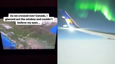 Snapshot of the northern lights captured from a flight. (Instagram/@Vincent Ledvina) Snapshot of the northern lights captured from a flight. (Instagram/@Vincent Ledvina)