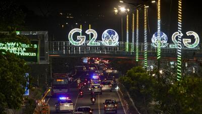 The redeveloped and illuminated G20 logos at the Pragati maidan tunnel in New Delhi. To help commuters during the G20 Summit, the Delhi Traffic Police has launched a virtual help desk, which can be accessed at https://traffic.delhipolice.gov.in/dtpg20info. (PTI) The redeveloped and illuminated G20 logos at the Pragati maidan tunnel in New Delhi. To help commuters during the G20 Summit, the Delhi Traffic Police has launched a virtual help desk, which can be accessed at https://traffic.delhipolice.gov.in/dtpg20info. (PTI)
