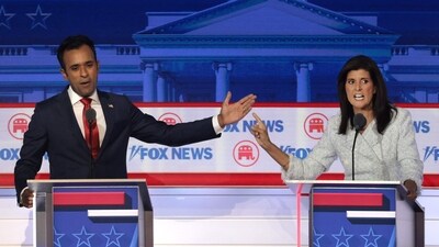 Republican presidential candidates, Vivek Ramaswamy (L) and former U.N. Ambassador Nikki Haley participate in the first debate of the GOP primary season hosted by FOX News on August 23, 2023 in Milwaukee, Wisconsin. (Getty Images via AFP) Republican presidential candidates, Vivek Ramaswamy (L) and former U.N. Ambassador Nikki Haley participate in the first debate of the GOP primary season hosted by FOX News on August 23, 2023 in Milwaukee, Wisconsin. (Getty Images via AFP)