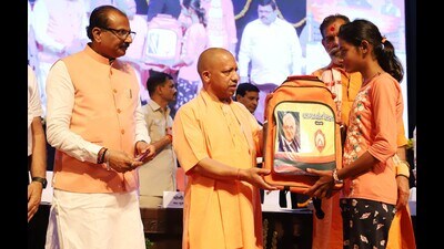 Uttar Pradesh chief minister Yogi Adityanath distributing bags to students of Atal Residential School in Lucknow on September 1. (Sourced) Uttar Pradesh chief minister Yogi Adityanath distributing bags to students of Atal Residential School in Lucknow on September 1. (Sourced)