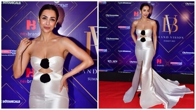 Malaika Arora was among the stars of the night in a white silk gown with a centre slit. She paired it with little jewellery and hours later, went to the airport to see off her son Arhaan Khan.&nbsp; 