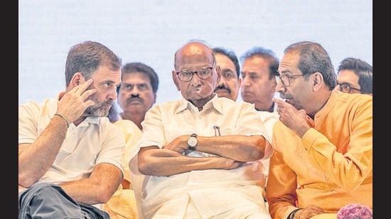 He added that PM Modi aims to win elections and defeat Congress with the help of Adani’s money and misusing the institutions. “But that will not happen. What happened in Karnataka will be repeated in Rajasthan, Madhya Pradesh, Chhattisgarh, Telangana and even in Maharashtra. In the Lok Sabha elections, INDIA alliance will defeat the BJP,” Gandhi said. (Satish Bate/HT PHOTO)