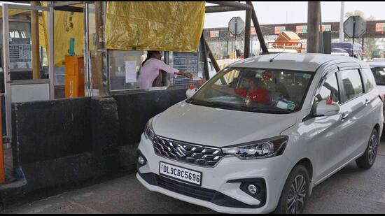 The Laddowal toll plaza in Ludhiana where toll rates have been increased, starting Friday. (Manish/HT)